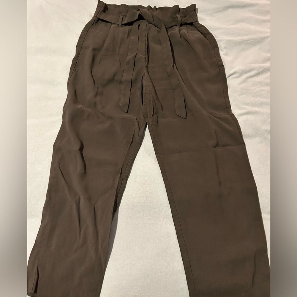 Olive green tie front work pants
